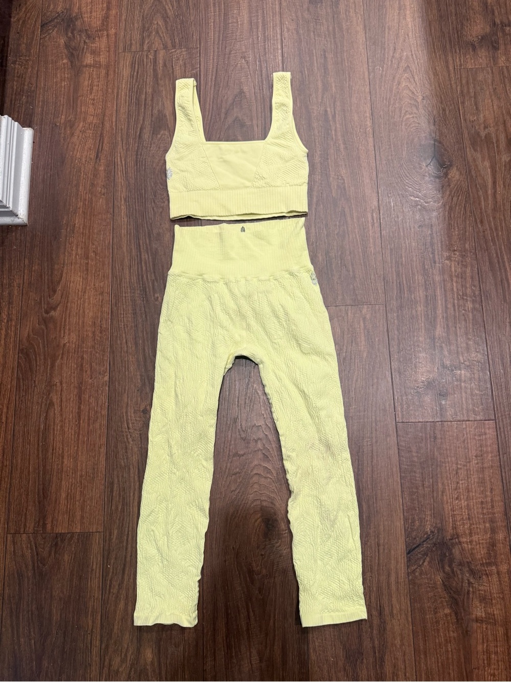 FP Movement by Free People Soft Yellow Seamless Textured Leggings & Crop